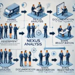 How To Simplify Payroll For Remote Employees: A visual flowchart showing the nexus analysis process from hiring to state registration
