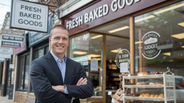 LLC Distributions: a man standing in front of a bakery